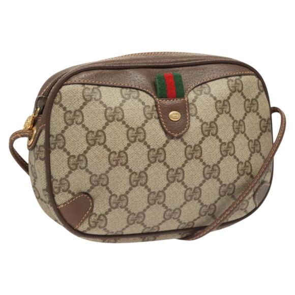 GUCCI GG Supreme Web Sherry Line Bag Pvc Beige Gold 156 02 066 - Picture 1 of 16